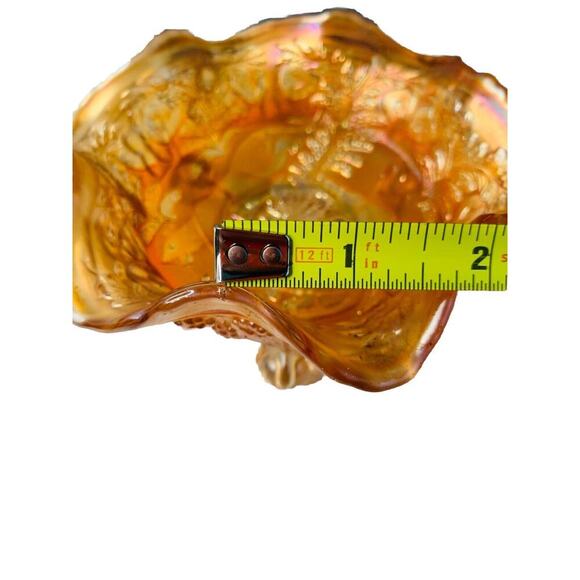 Antique Carnival Glass Fenton Panthers Marigold Ruffled Berry Bowl 1914 3-Footed - Picture 8 of 15
